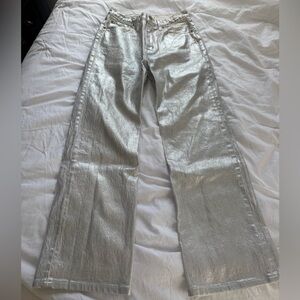 Abercrombie & Fitch Metallic Silver 90s Straight Leg Denim